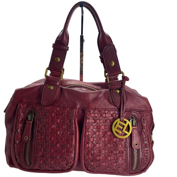 Elliott Lucca Woven Weave Leather Hobo Shoulder Bag Purse Burgundy Classic - Picture 1 of 7
